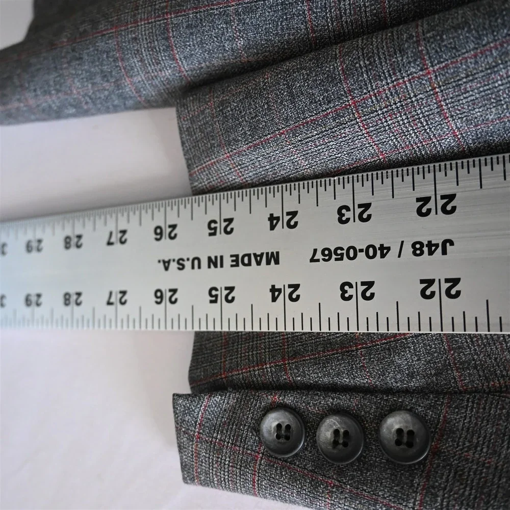 Vtg 60s USA‎ Made 44L Gray Check Wool Mens Blazer Suit Jacket Sport Coat
